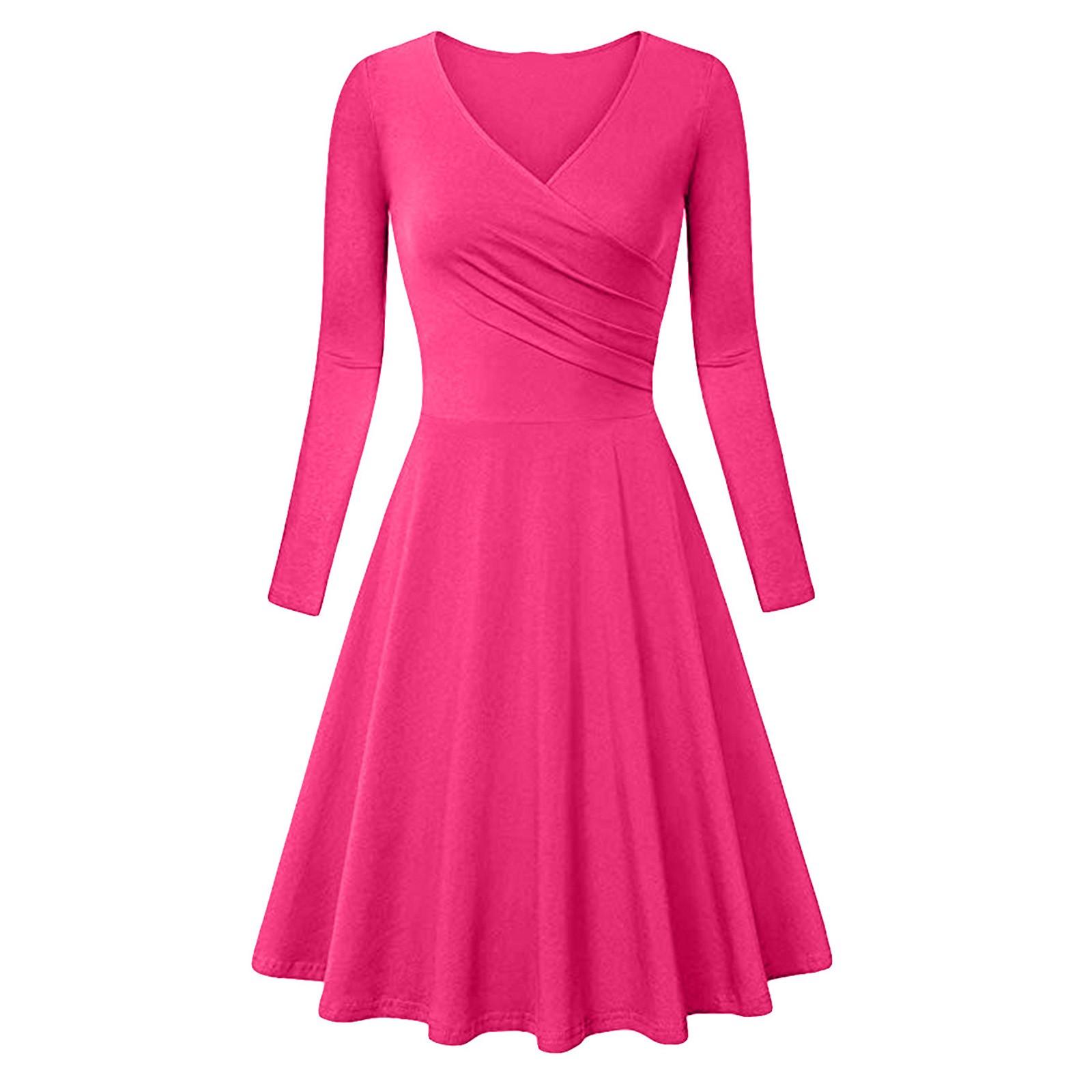 

Fashion Women Color Dress V-Neck Short Sleeve Evening Party Dress M