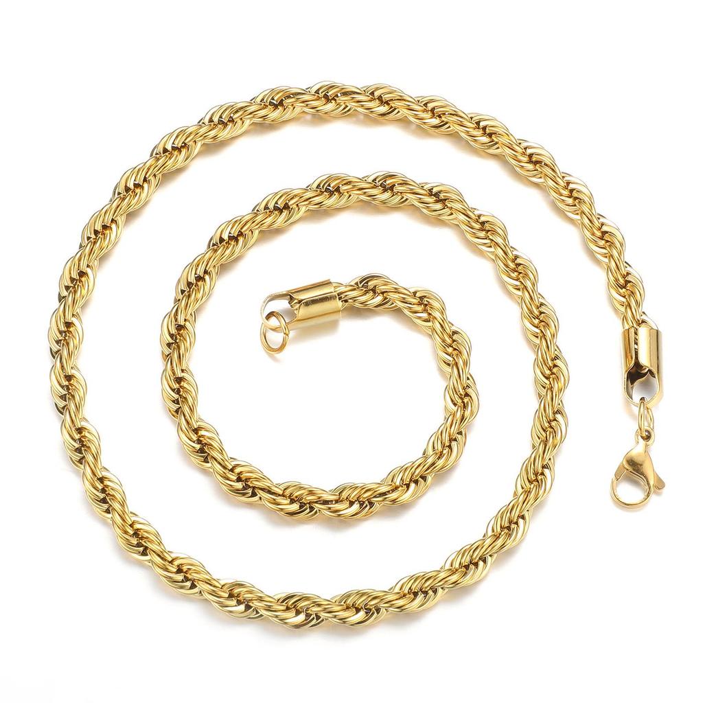 Gold-Plated Stainless Steel Twist Chain Pendant Necklace - Trendy Hip Hop Jewelry for Men