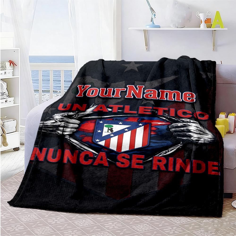Atletico Madrid Personalized Name Blanket Lightweight Customizable Blanket Soft Warm Cozy Throw For Chair Living Room Sofa Livingroom for All Occasion