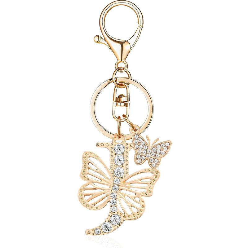 Exquisite Women Capital Letters Charms Keychain Initial 26 A-Z Butterfly Rhinestone Keyring Bag Decoration Pendant Girl Gift
