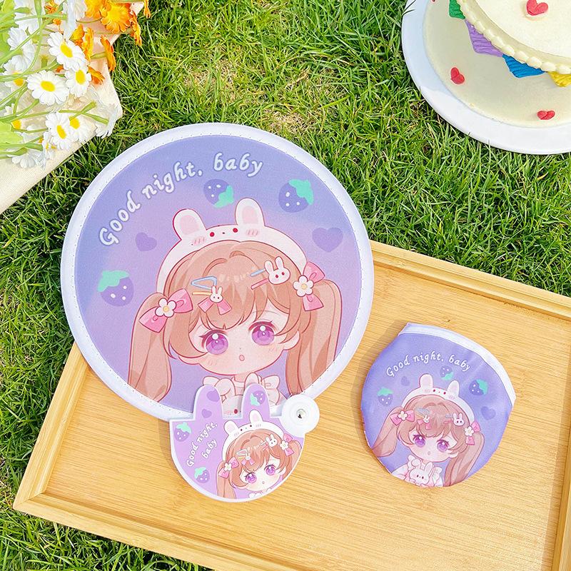 Mini Cloth Face Portable Cartoon Folding Fan Small Fan Cute Folding Fan For Summer Travel School