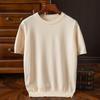 Men Solid Color Knitted Short Sleeve Round Neck T Shirt