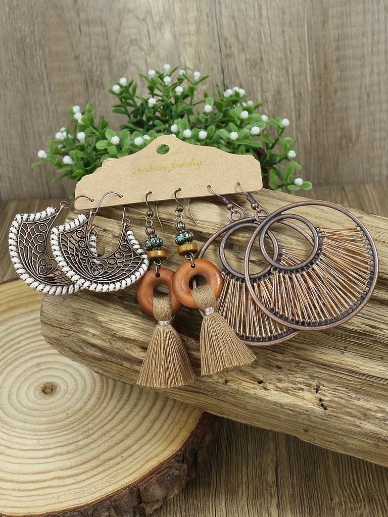 Bohemian Style Alloy Retro Handmade Tassel Weaving Dream Net Ethnic Storm Bohemian Earrings