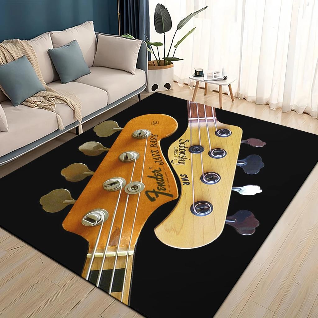 Alfombra 3D Retro con logo Fender para Instrumentos de Guitarra Música para Sala de Estar Dormitorio Hogar Decoración de Sofá, Alfombra de Piso Antideslizante para Niños