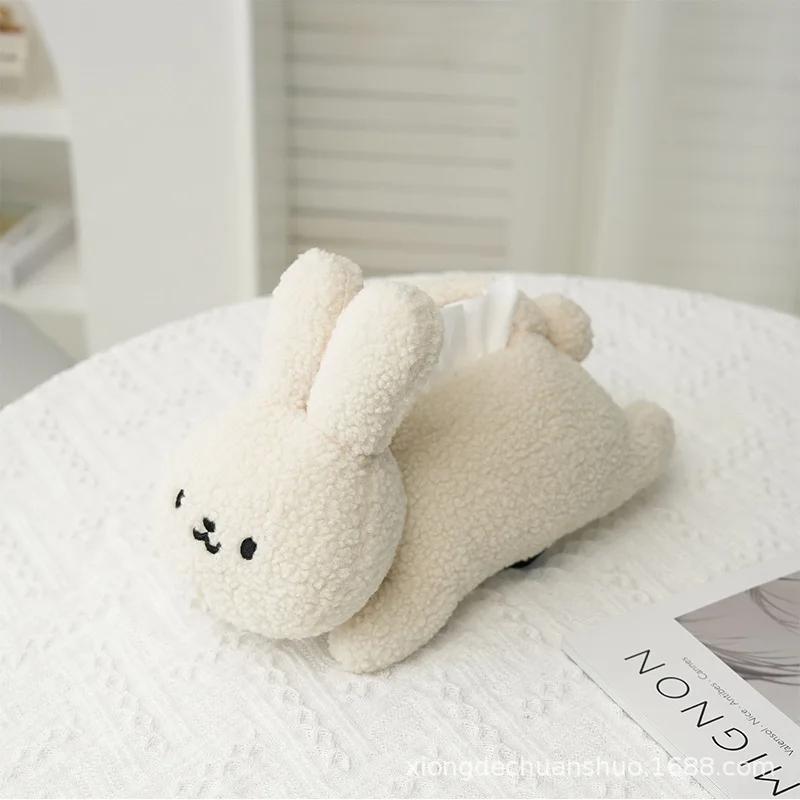 Plush Rabbit Tissue Box for Car Accessories Cartoon Car Tissue Holder Bedroom Living Room Desktop Tissue Organizer