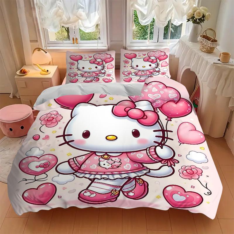 3pcs Hello Kitty's Heartfelt Adventure Bedding Set, Including 1 Quilt Cover and 2 Pillow Shams, Without Filling, Soft and Comfortable Home B