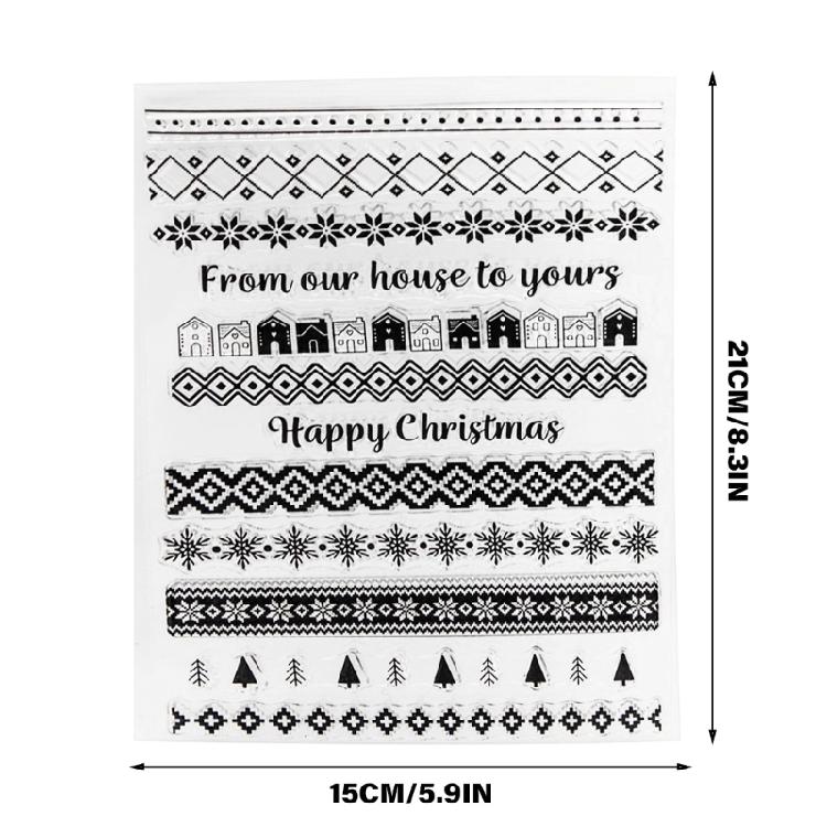 Clear Stamp Happy Christmas Transparent Stamp Laces Line Silicone Stamp for Cards Journal Scrapbooking Decorations