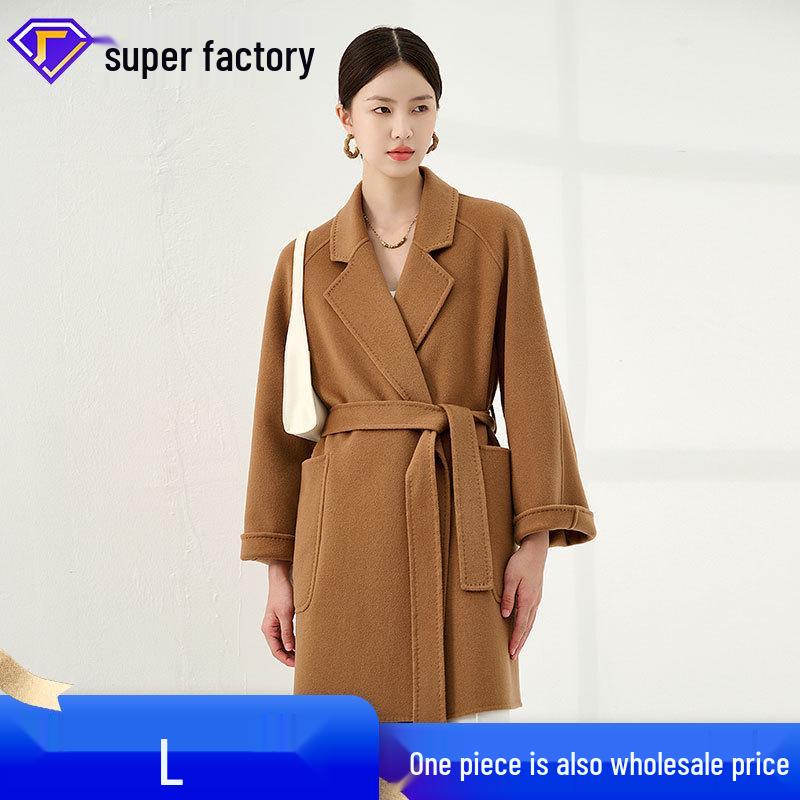 

Women s Petite 10% Cashmere Double-Faced Woolen Coat - Simple, One-Hand Length L