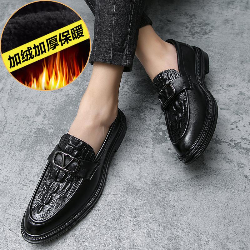 Leather Shoes Autumn Dress Casual Soft Sole Inner Height Increase Hair Stylist British Pointed Head Winter Velvet
