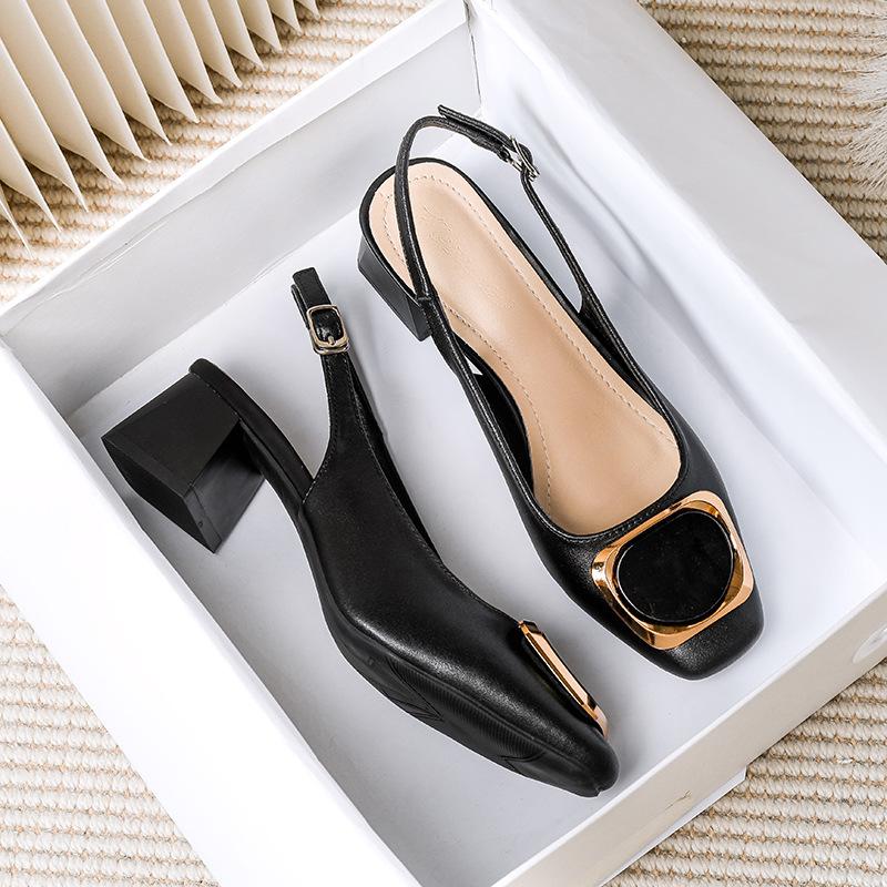 

Мягкая кожаная сумка, сандалии на каблуке средней высоты, женские летние новые, толстый каблук, французские вечерние туфли на высоком каблуке, женская обувь больших размеров 41-43 43 чёрный