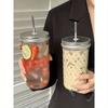 1pc High-Capacity Ins Style Glass Cup with Lid and Straw for American Coffee & Latte
