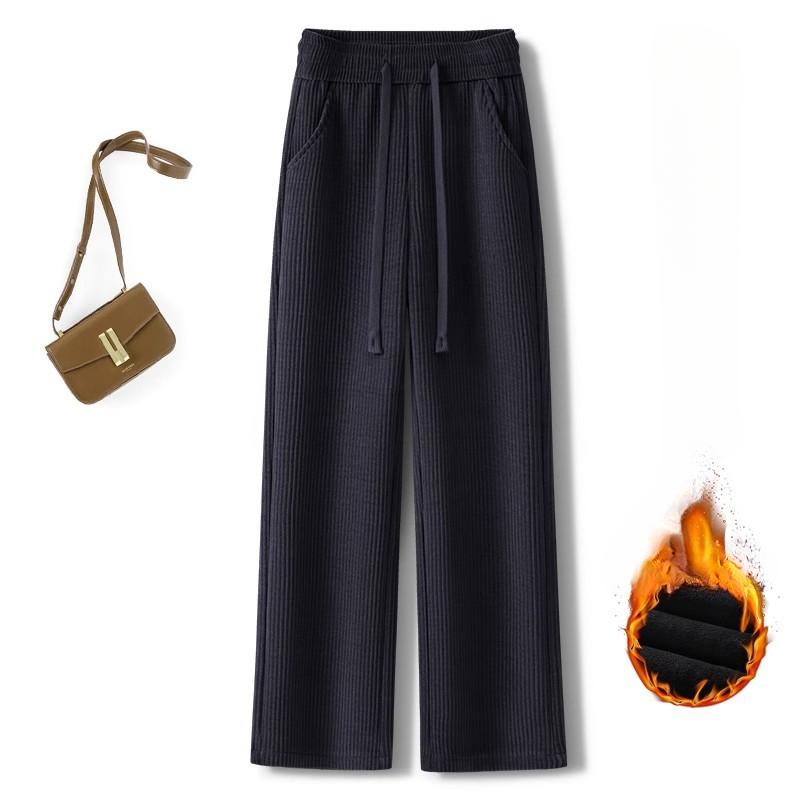 Purple Chenille Wide-leg Pants for Women In Autumn and Winter New Style Slimming and Draped Feeling Plus Velvet Corduroy Straight-leg Pants