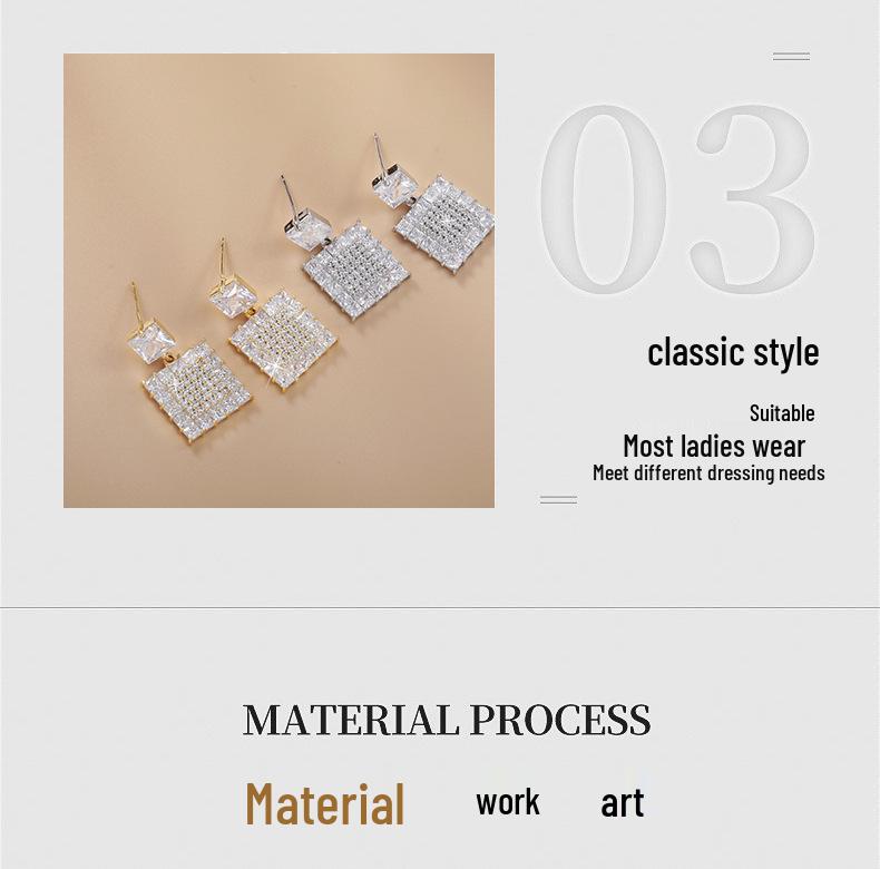 Shining Pearl Copper Square Stud Earrings - Women's Light Luxury High-End Jewelry