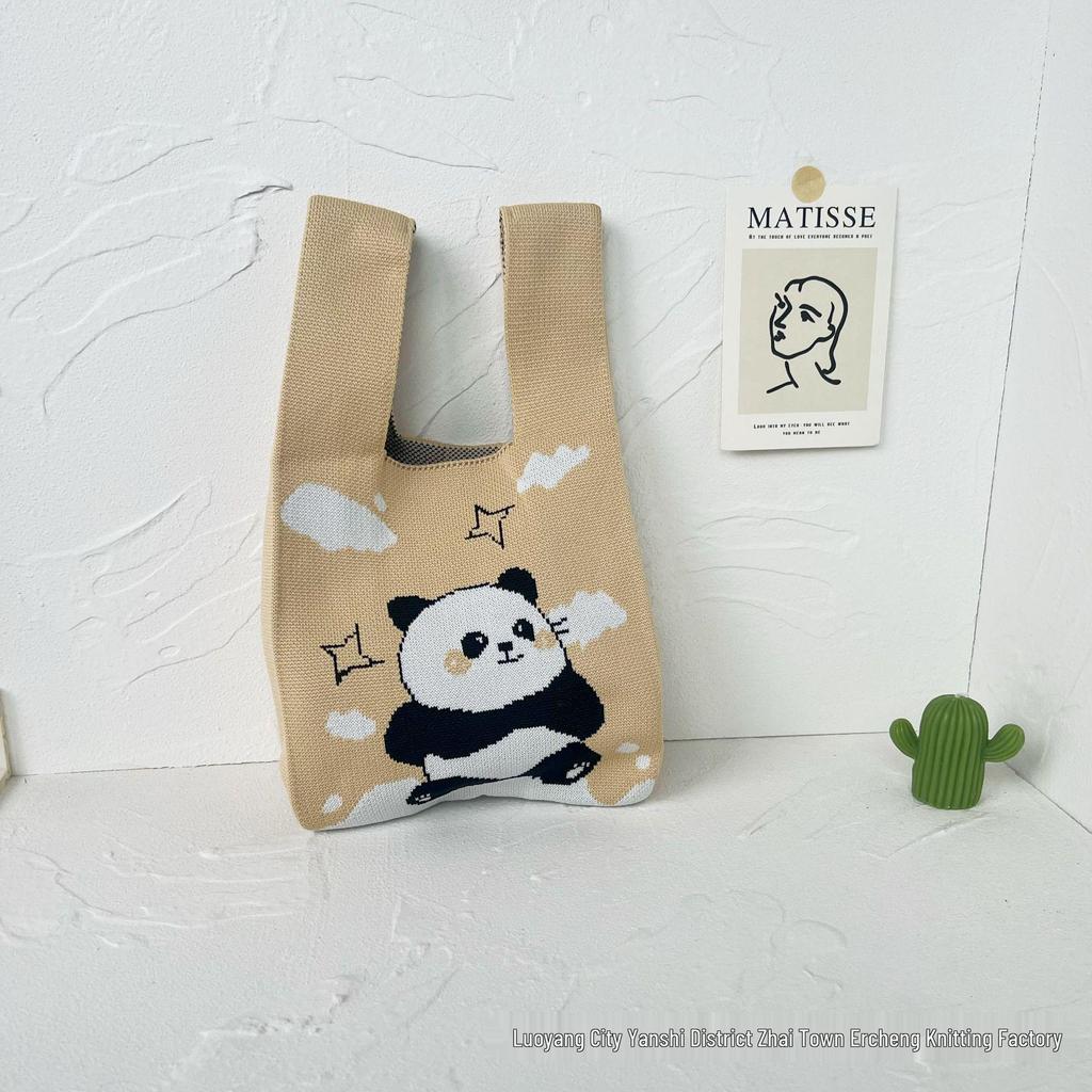 Panda Knit Women's Cross-Border Wrist Tote Handbag