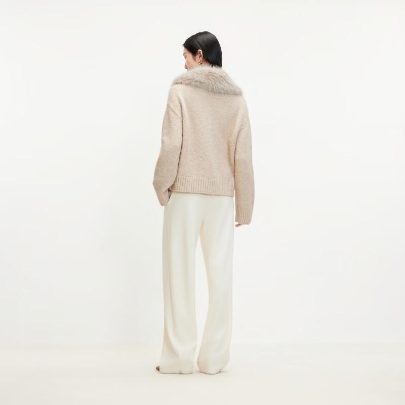 Veromoda Cardigan da donna in misto lana con scollo a V e colletto in pelliccia staccabile