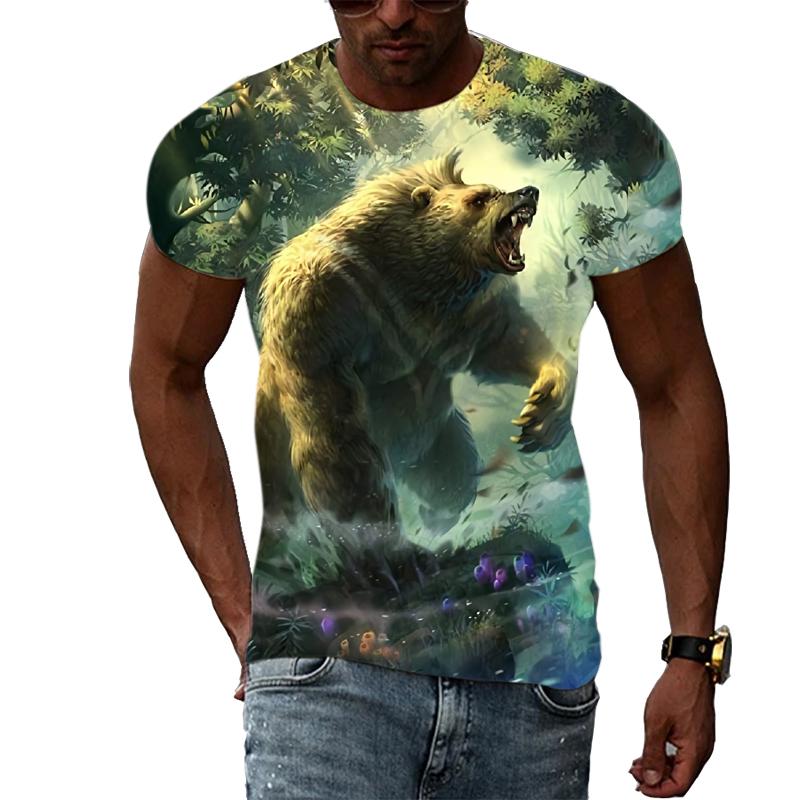 Animal Cool Bear 3D Printed T-shirt Fitness Street Fashion Casual Tops O-neck Short Sleeves Summer New Sports Clothes Tees Shirt