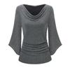 Women's Fashionable Solid Color Round Neck 3/4 Sleeves Shiny Slim Fit Shirt Top