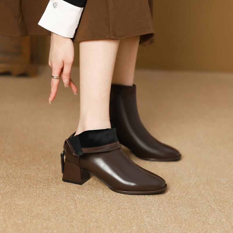 

High Heel Square Head Short Boots Martin Boots Spring and Autumn Fleece Single Boots Women s Boots Rear Zipper Short Boots Women s Thick Heel Boots 40