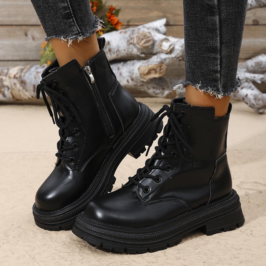 Winter Rundkopf Bequem Sexy Dicksohlige Rutschfeste Lässige Reitstiefel Modische Neue Schnürung Elegante Arbeitsstiefel Für Damen