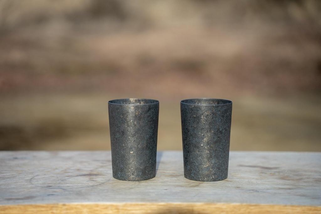 LAUGH WRINKLES X HORIE Titanium Double Tumbler "Deep Sea" 270ml, Set of 2, In Paulownia Wood Box, Kiln-Crafted, Perfect Gift for Outdoors and Camping