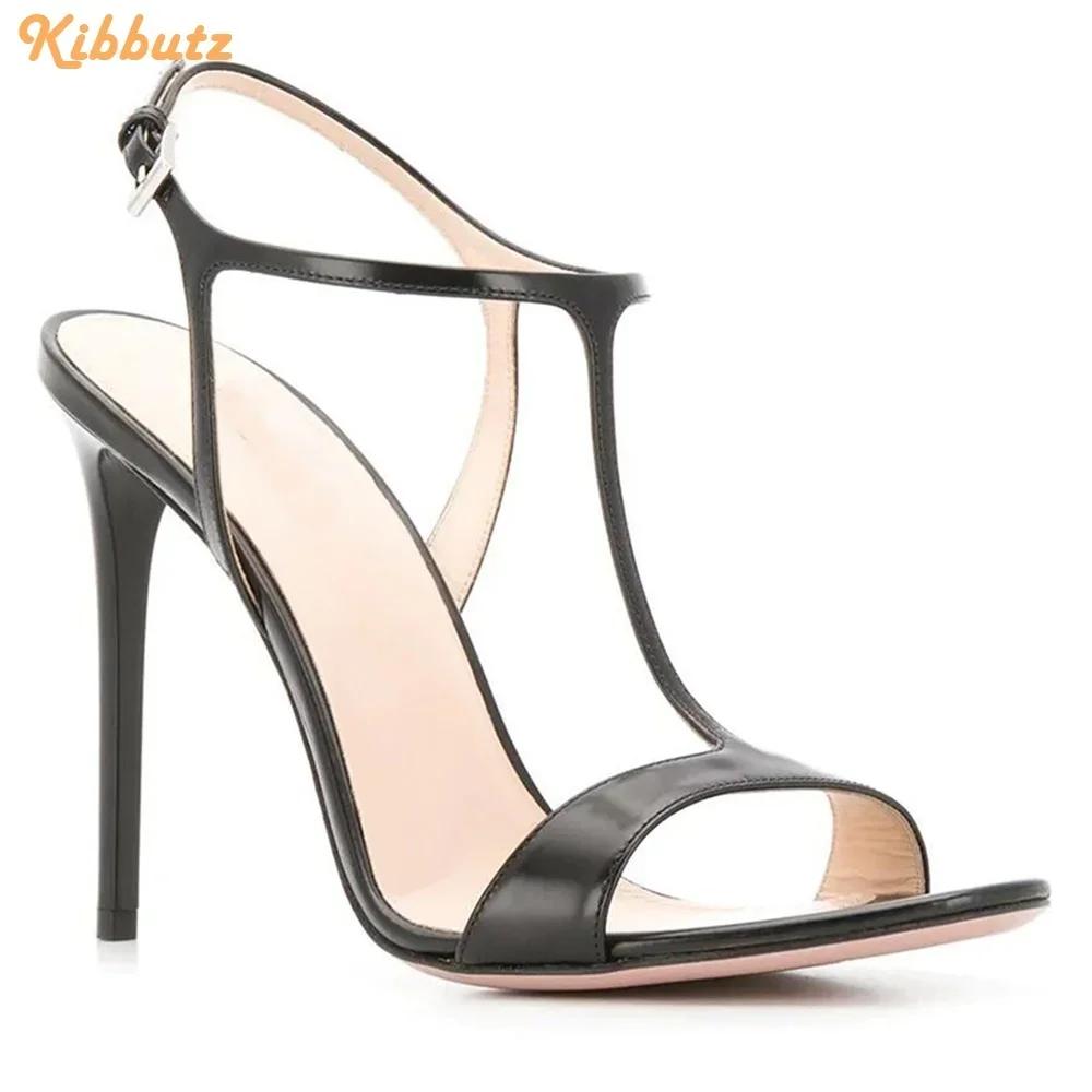 Fashion Black White Nude T-tied Buckle Sandals Stiletto Heel Open Toe High Heels Sexy Fashion Women Sandals Slingback Summer Shoes
