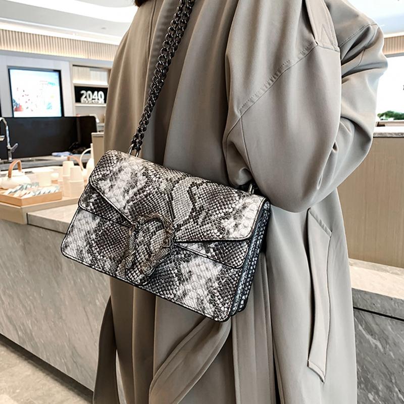 Women PU Crossbody Bag Chain Messenger Women's Bag Double Compartment Small Square Bag New Crocodile Pattern Bag