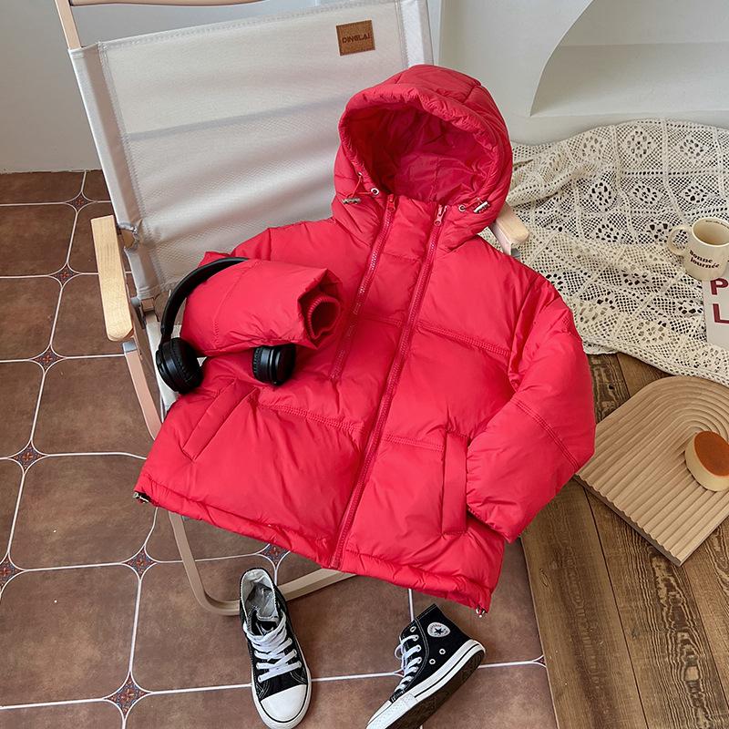 

Детские пуховики на осень и зиму, утолщенные пуховики-«хлебцы» для мальчиков и теплые пальто для девочек 120cm красный