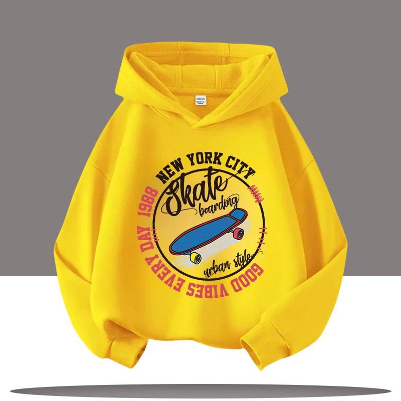 

American trendy skateboard cartoon print boys sport shirt for children hooded girls casual top fall winter clothing 160