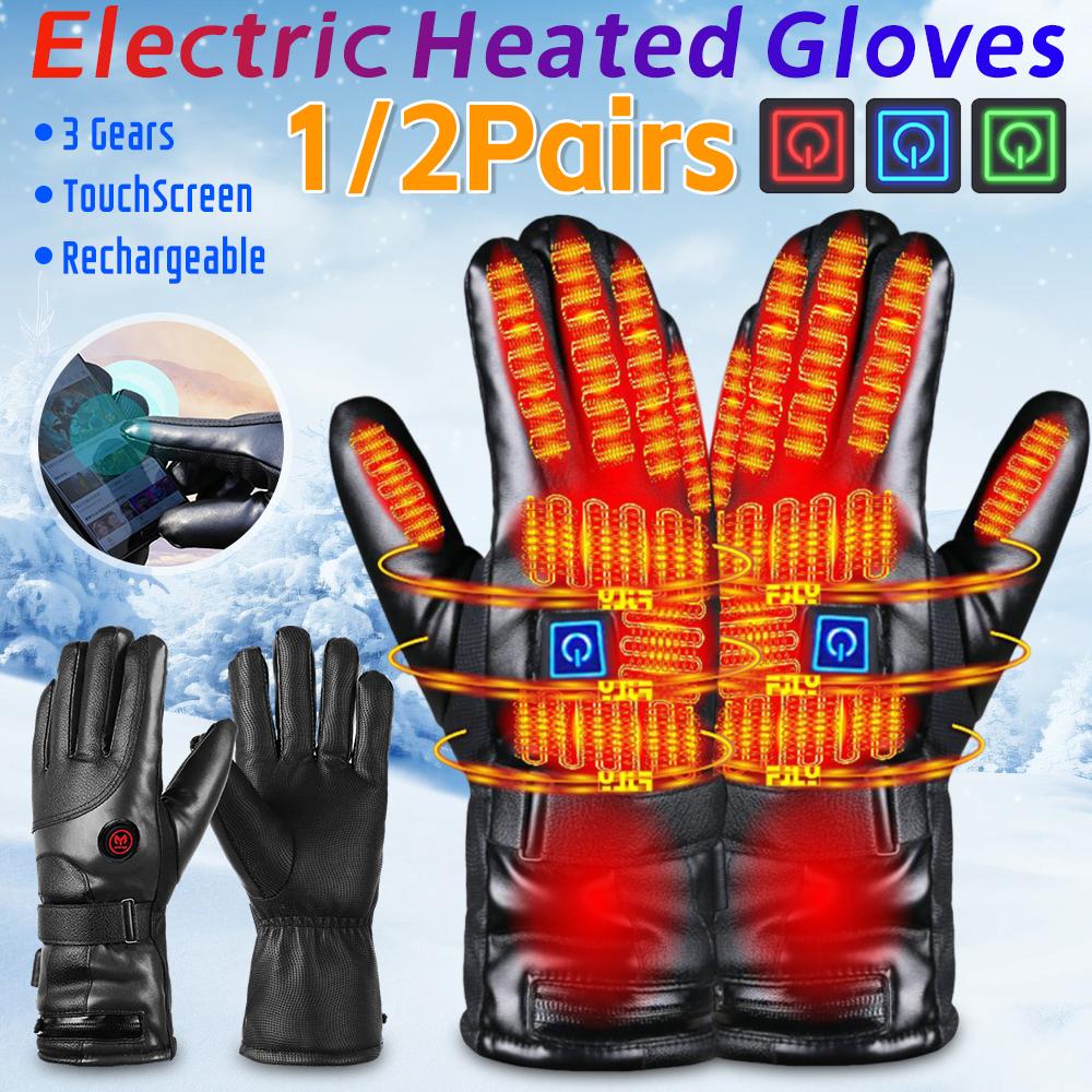 3 Gears TouchScreen Heated Motorcycle Gloves Outdoor Winter Ski Electric Heated Gloves Sport Fishing Warm Riding Bicycle Gloves