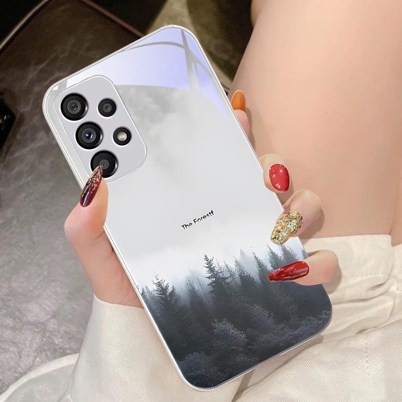 Misty Forest Black Für Samsung Galaxy S10 4G S20 11E 30 S21 21Fe 22 S24 Pro S23 Ultra 5G S8 S9 Gehärtetes Glas Handyhülle