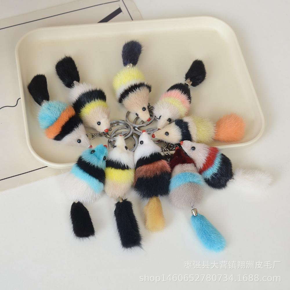 3PCS Plush Mink Fur Keychain Mini Size Cute Bag Charm Kawaii Plush Toy Keychain Bag Decoration Random 3pcs