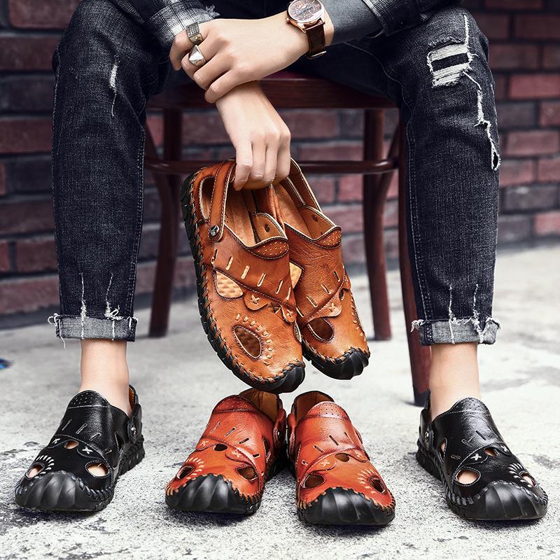 Men's Sandals Summer Soft Sandals Comfortable Men Shoes Genuine Leather Sandals Big Size Soft Outdoor Men Roman Sandals 698