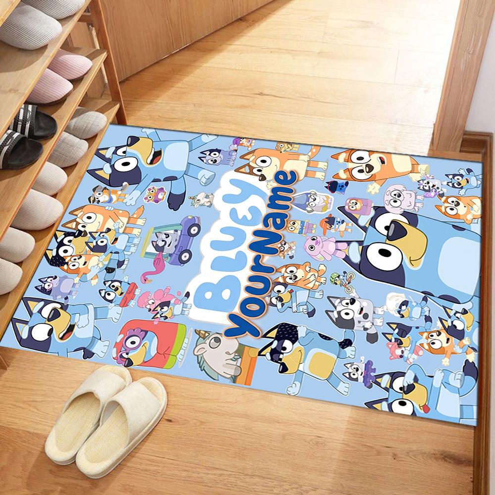 Bluey 103 Customized Name Floor Mat Design for Dormitory Playrooms Bedrooms Outdoor Antislip Carpet Anime Office Decor