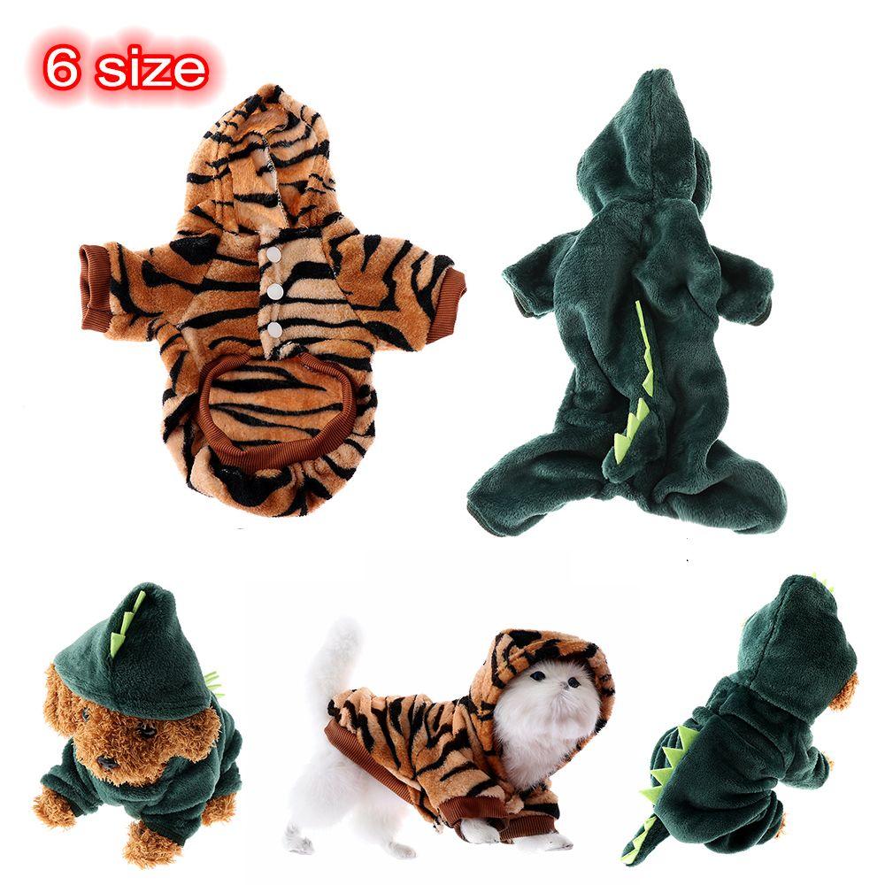 

Winter Warm Coral Fleece Tiger Pattern Pet Clothing Dinosaur Jumpsuit Puppy Hoodies Dog Clothes