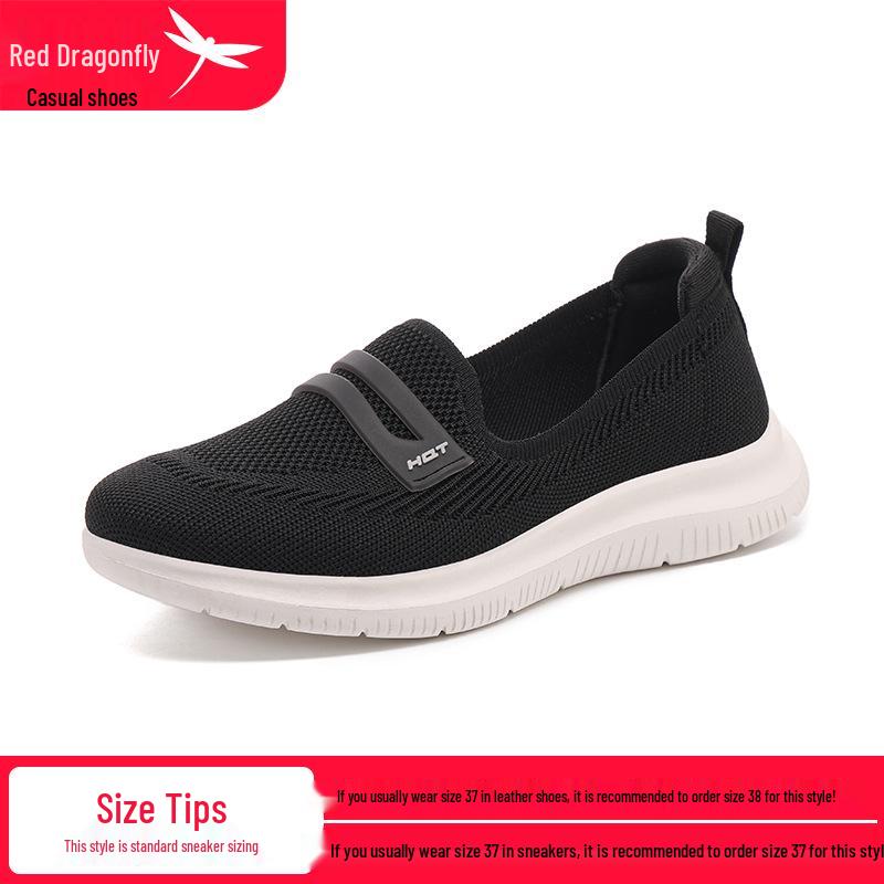Red Dragonfly Women s Breathable Slip-on Loafers for Elderly - Casual Summer Walking Shoes 35