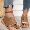 Fashion Flat Toe Sandals Large Size Outer Wear Rhinestone Hollow Cool Slippers Herringbone Slippers