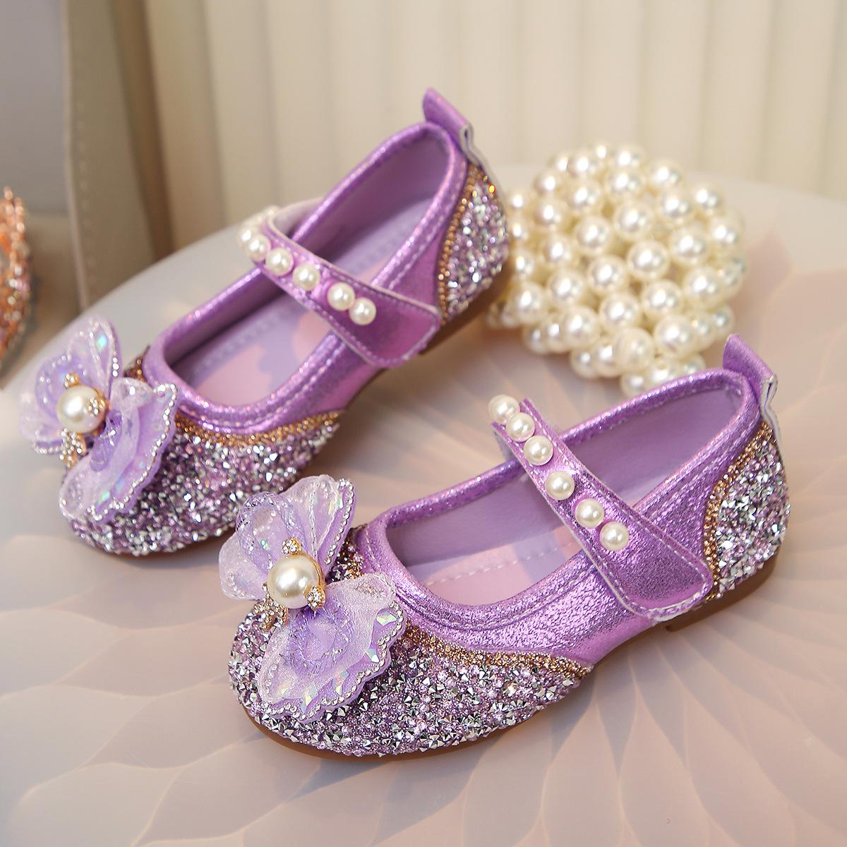 Children s Pearl Bow Rhinestone Princess Flats 24/15cm