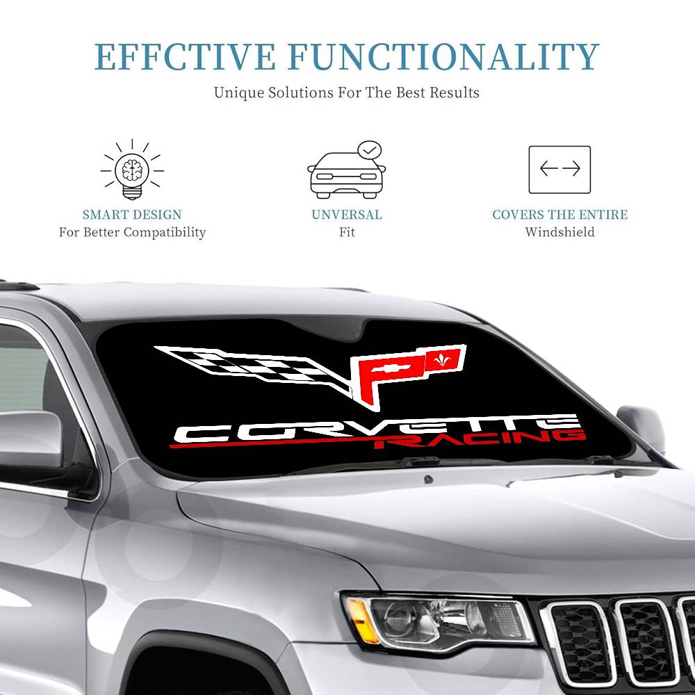 C-Corvette Novelty Car Front Windshield Sunshade 70x130cm Cartoon Foils Car Window Windscreen Cover