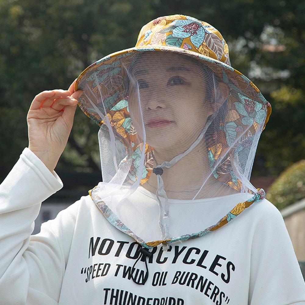 Printing Mesh Tea Picking Hat UV Protection Sunshade Shawl Cap Portable Wide Brim Sun Hat  Fishing