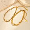 Chic Heart Zircon Beaded Chain Bracelet for Women Girls,Gold Plated Stainless Steel Waterproof Bracelets,Exquisite Daily Jewelry