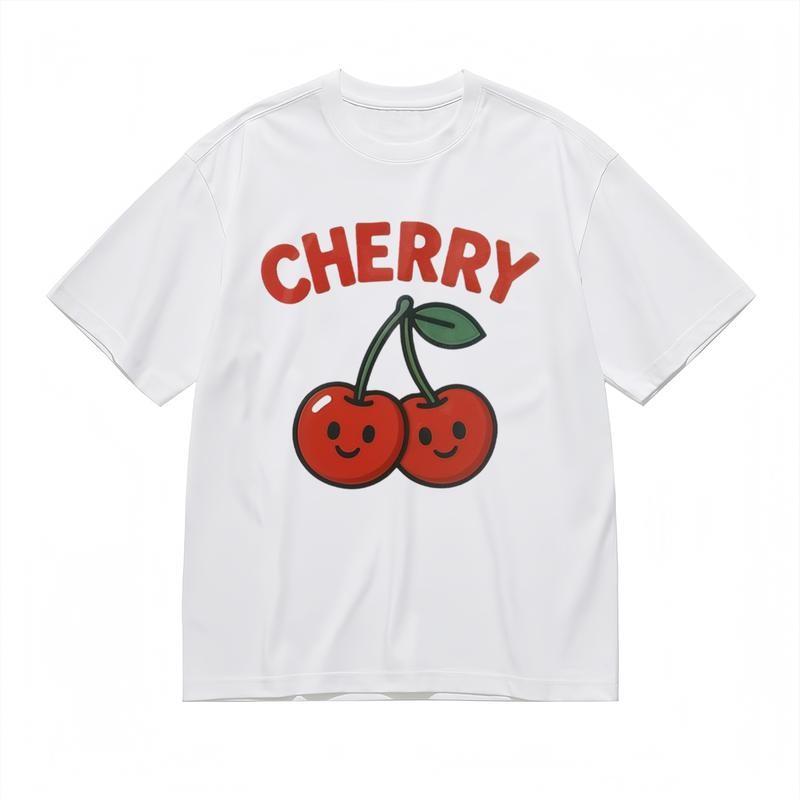 Women's Fashion Comfy Slight Stretch Classic T-Shirt Happy Cherry Graphic Tee