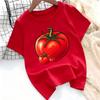 Cartoon Tomato Print T-Shirt, Unisex Short Sleeve Summer Cute Vegetable Fruit Pattern Round Neck Top