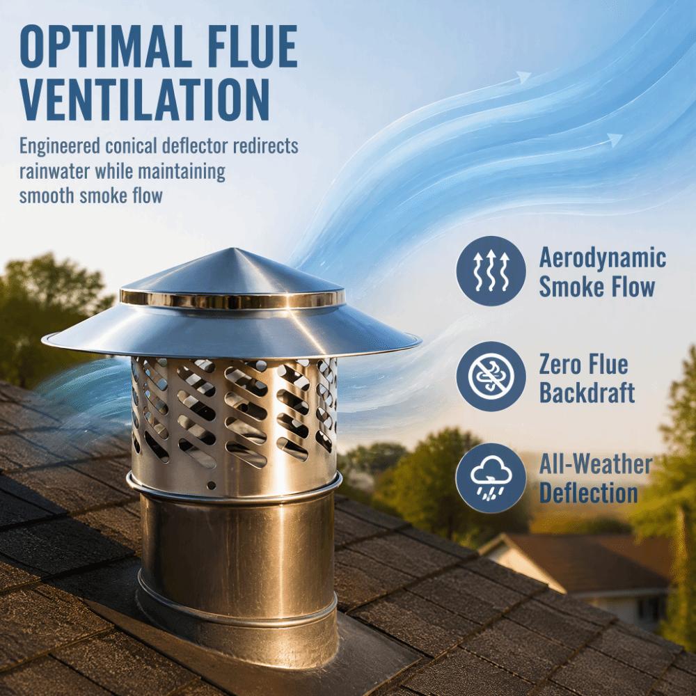Weatherproof Rain Cover Stainless Steel Cone Top Chimney Cap Durable Chimney Cap Rain Protection