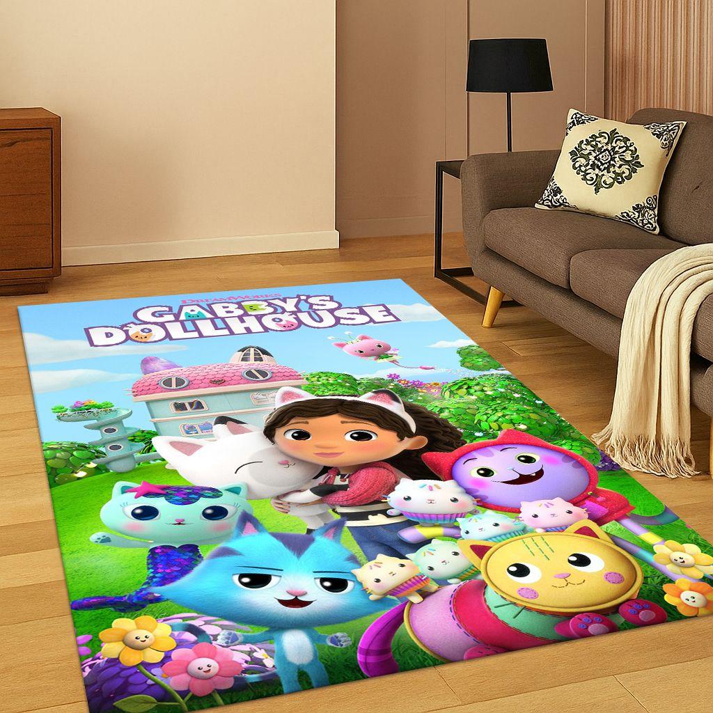 Cute Gabbys Dollhouse Cartoon Girl Carpet Rug for Bedroom Living Room Sofa Doormat Home Decor,Kid Game Area Rug Non-slip Gift
