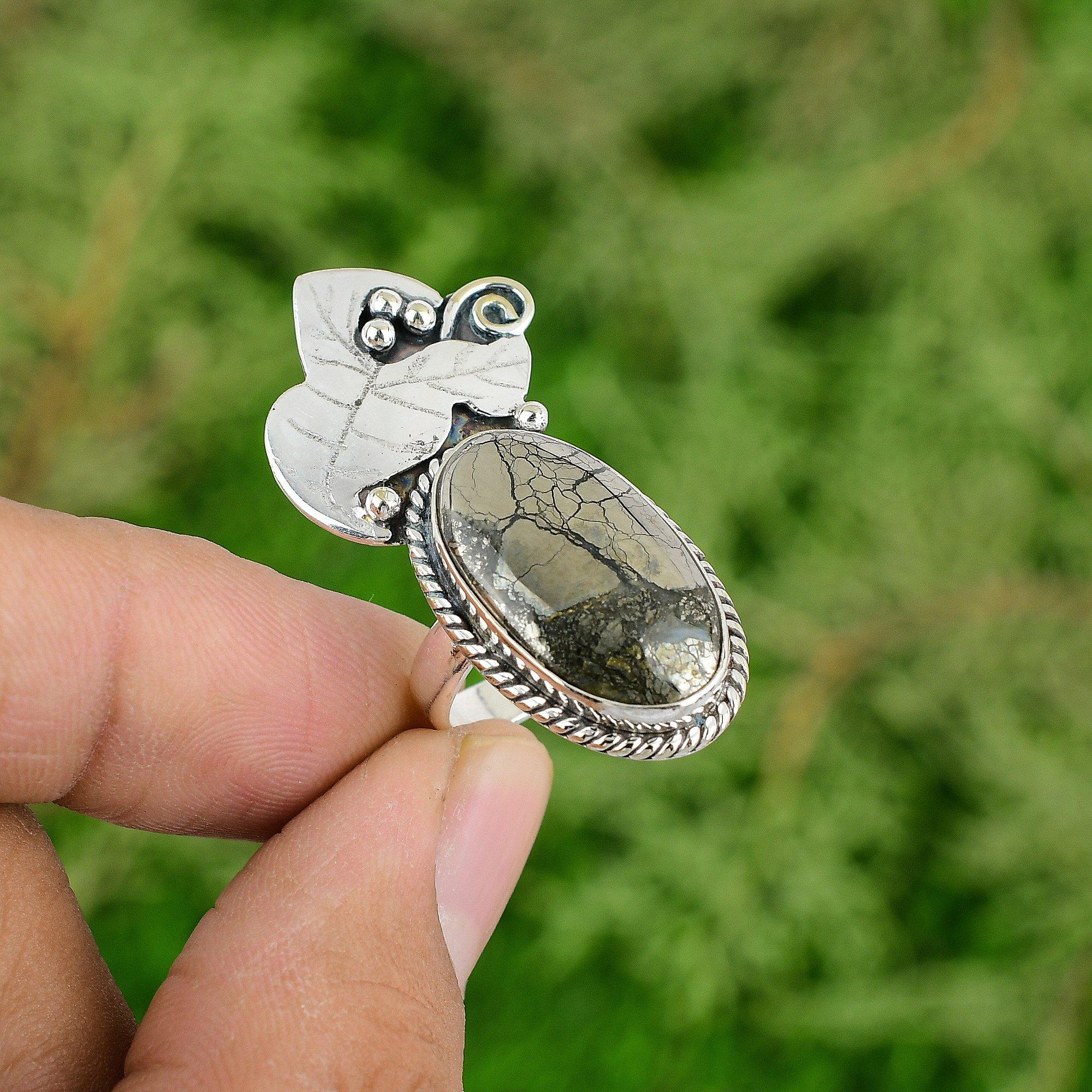 

Распродажа ко Дню матери Овальное кольцо-солитер с пиритом из стерлингового серебра 925 пробы США 6,75 6.75