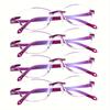 4PCS Elegant Anti-Blue Light Reading Glasses for Women Rimless Eyewear Fashion Ultra-light Presbyopia Glasses with Degree