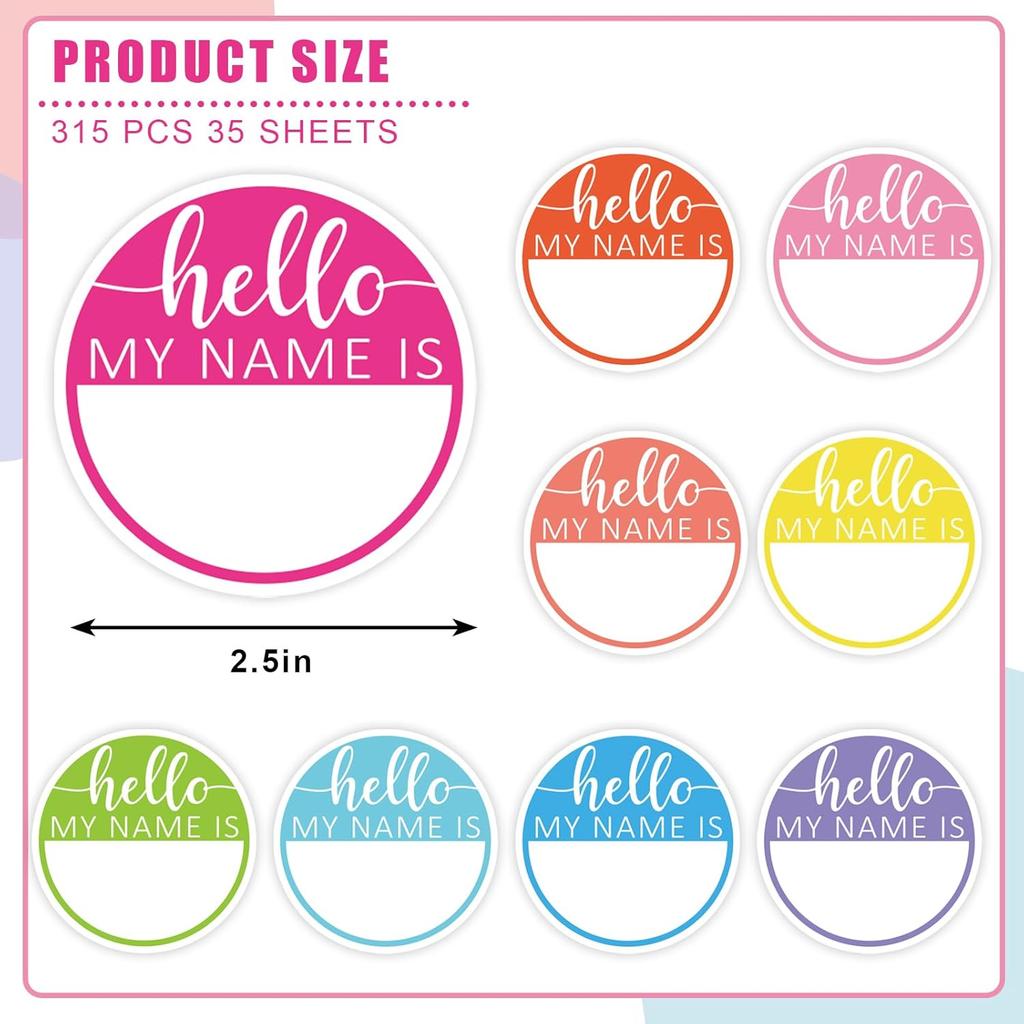 315Pcs Hello My Name is Name Tag Macaron Round Nameplate Sticker 9 Colors Classroom Bulletin Board Decor Colorful Label Sticker for Back to School