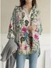 Comfortable Casual Loose Fit Blouse  Long Sleeve Printed Cotton Linen Top