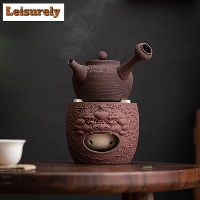 Antikes, frühes Teeservice zum Aufbrühen, rostglasierter Topfwärmer, Teekocher, Wasserkocher zum Kochen, kann trocken gekocht werden, Alkoholkocher, Seitengriff