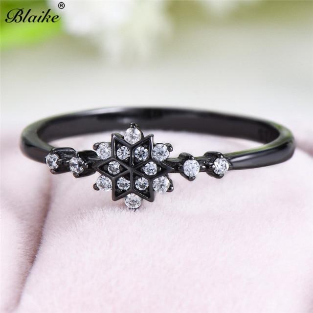 Minimalist S925 Sterling Silver Rings For Women Small Crystal Flower Ring Stacking Zircon Thin Ring Snowflake Wedding Bands